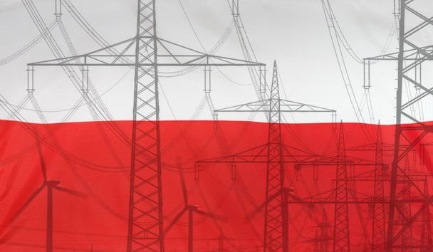 Energiekonzept Polenflagge mit Strommast - Foto, Bild
