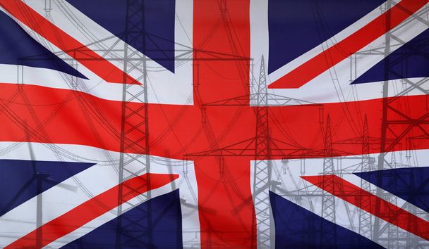Energie Concept Groot-Brittannië vlag met macht pole - Foto, afbeelding
