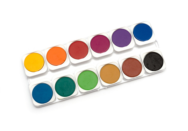 Simple watercolour paints palette, isolated over white - Photo, Image
