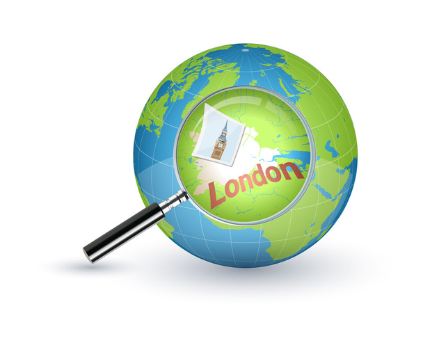 Londres se acercó con la lupa en el mundo
 - Vector, Imagen