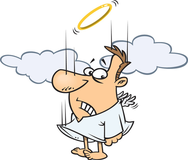 Clipart padající muž angel se snaží klapka malá křídla pro získání nadmořské výšky - royalty free vektorové ilustrace ron leishman - Vektor, obrázek