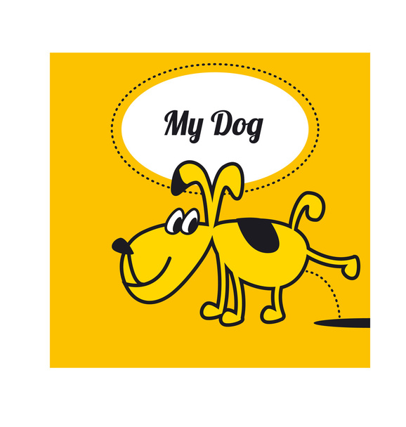 funny dog piss a puddle. little home animal concept poster. cute - Vector, Image