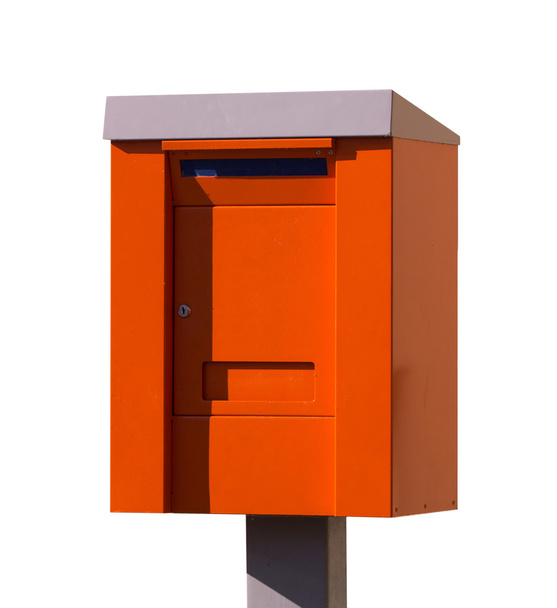 オレンジ色のポスト ボックス。メールボックス。白い背景に分離 - 写真・画像