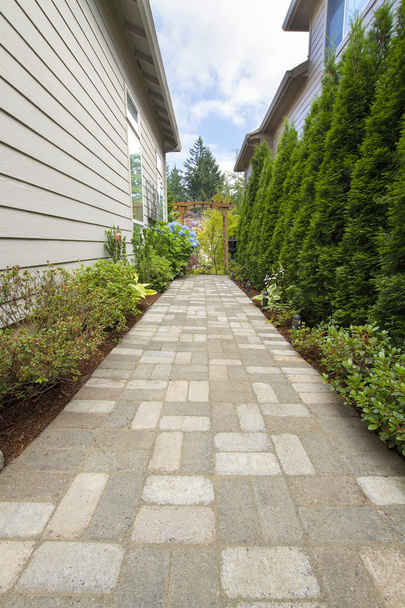 Garden Brick Paver Path Walkway with Arbor - Photo, Image