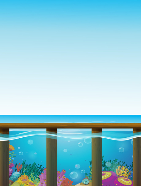 Scena z błękitnego morza i pod wodą - Wektor, obraz