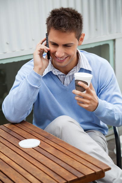 Man On A Call At Cafe - Foto, Imagem