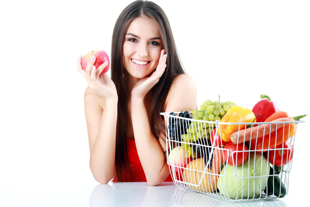 picture of beautiful woman with fruits and vegetables - Foto, Bild