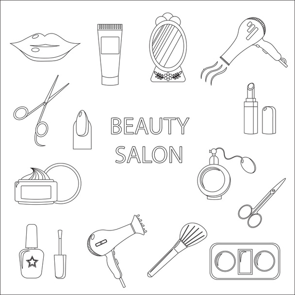 Beauty salon. Set of black line icons. Business. Vector illustration. - Vector, Image