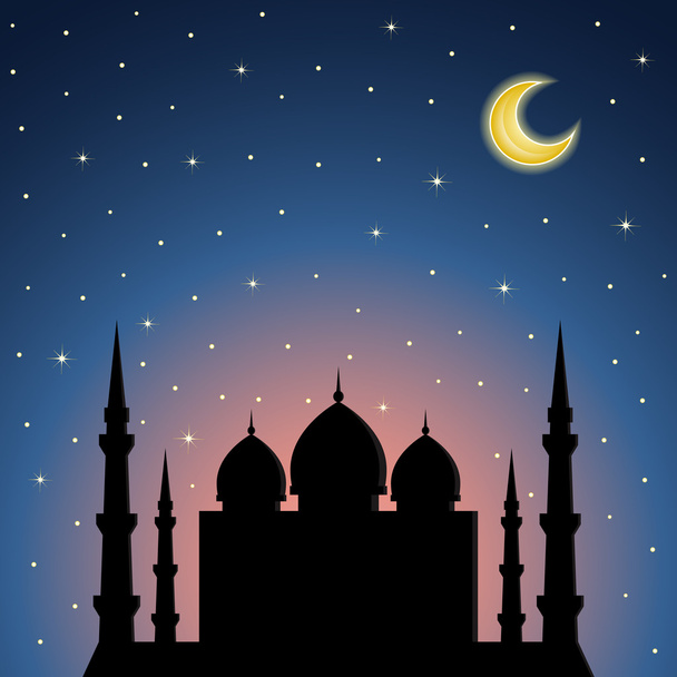 Nacht Hintergrund mit Moschee Silhouette - Vektor, Bild