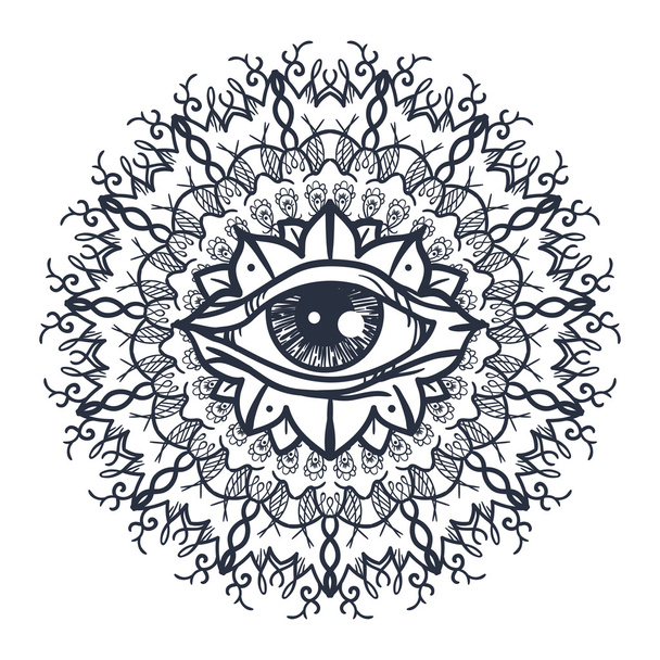 alles sehende Auge im Mandala - Vektor, Bild