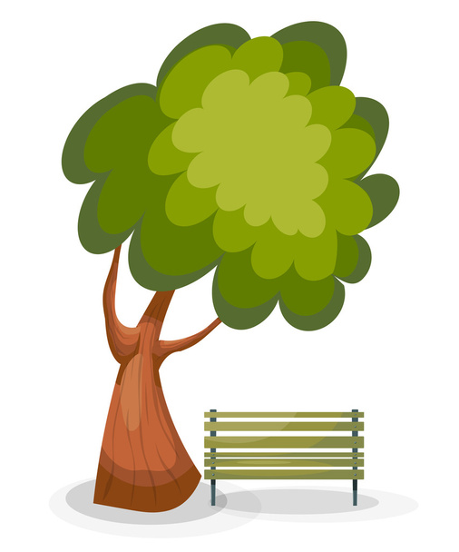 Tree and bench on a white background. Vector drawing of a green  - Vektor, obrázek