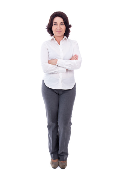 Retrato de longitud completa de mujer de negocios maduros aislada en blanco - Foto, Imagen