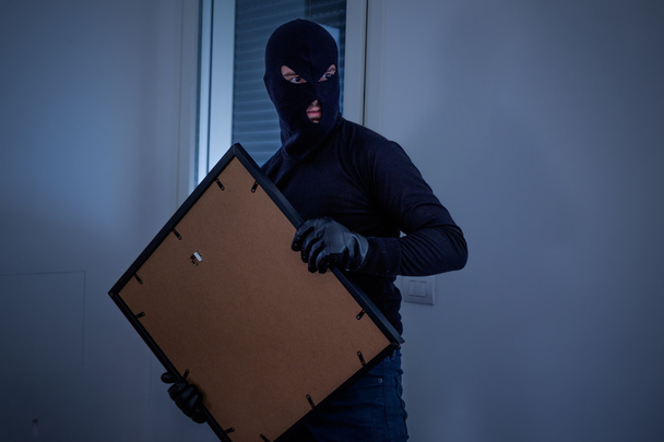 Thief inside home  stealing a painting from the wall - Photo, image