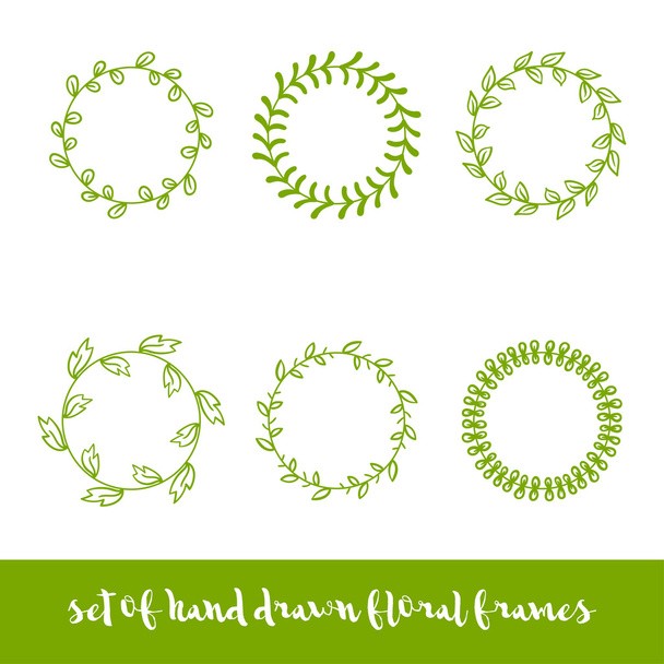 Set of six hand drawn circle floral frames. - Vektor, Bild