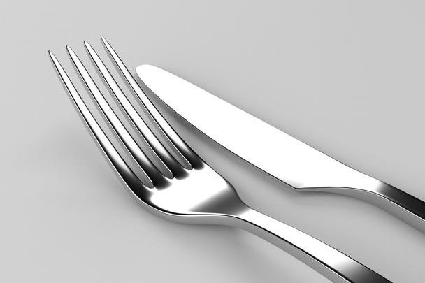 Fork and knife on grey - Foto, Imagen