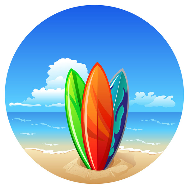 deski surfingowe na plaży - Wektor, obraz