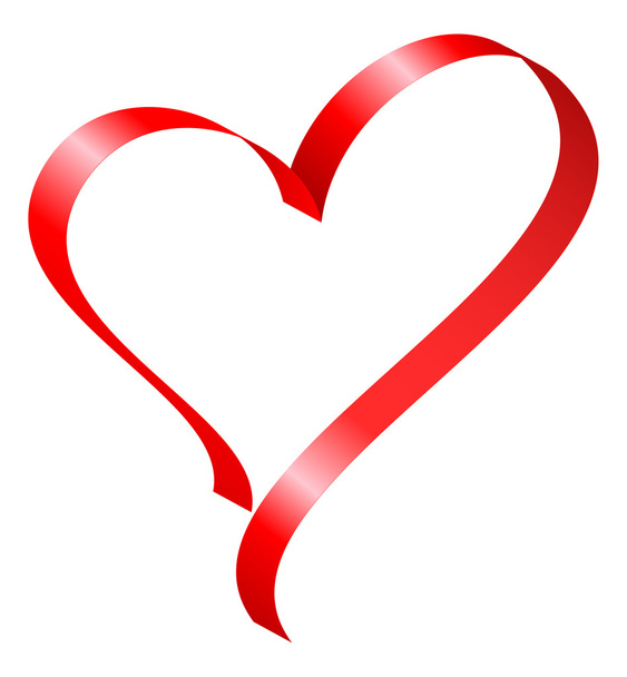 Red ribbon in heart shape - Вектор, зображення