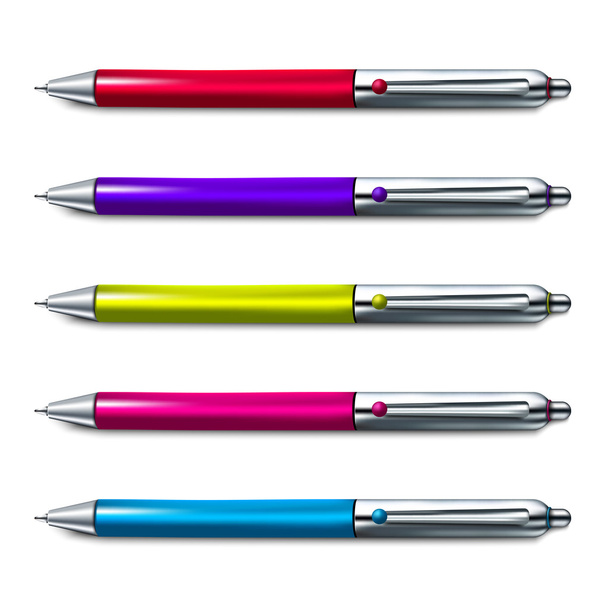 Colorful set of ballpoint pen isolated on white background - Vetor, Imagem