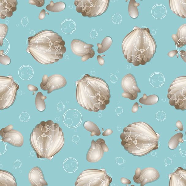 貝殻のベクトル。Azure の背景にシームレスなベクトル パターン貝殻、小石や空気泡します。 - ベクター画像