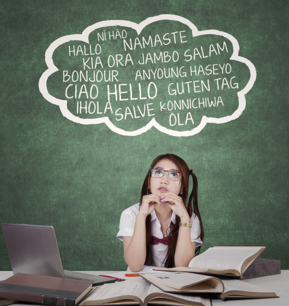 Female student studying multi language - Фото, изображение
