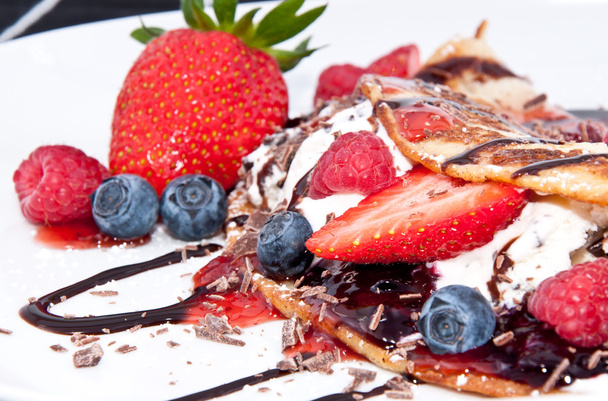 Ice in fresh Pan Cake with fruits - Photo, Image