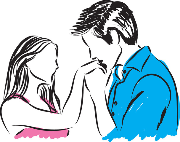 man kissing hand of a woman illustration - ベクター画像