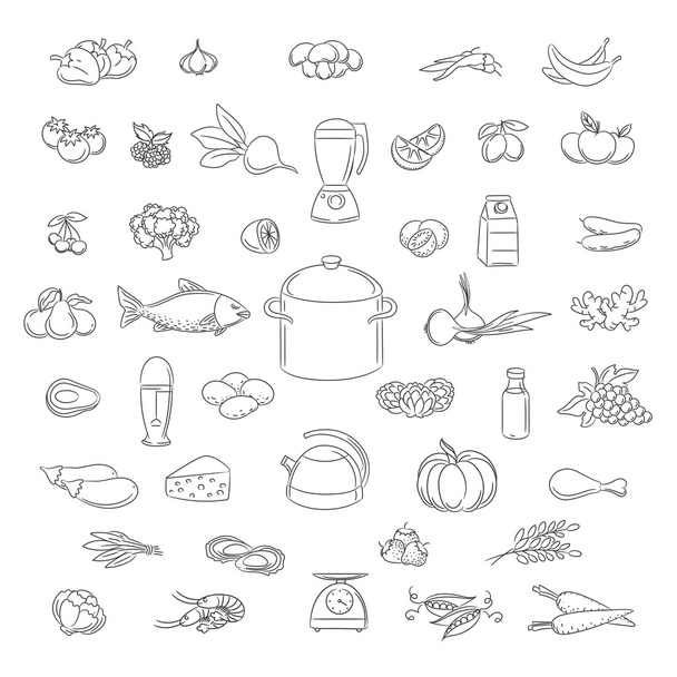 Food doodle icons set - Vektor, Bild