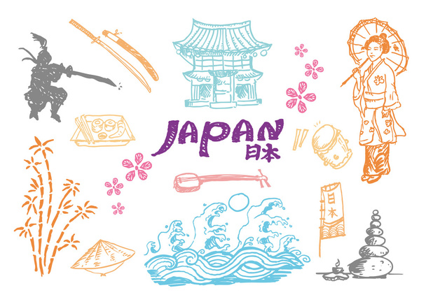 Japonya kültürel el kroki koleksiyonu 2.  - Vektör, Görsel