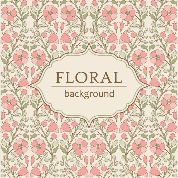 Vintage floral background with blooming rose hip - Vector, Image