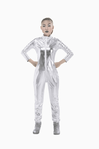 woman wearing silver latex suit - Photo, image