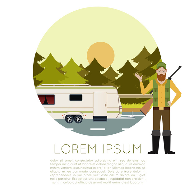 Hunting in the forest banner - Vector, imagen