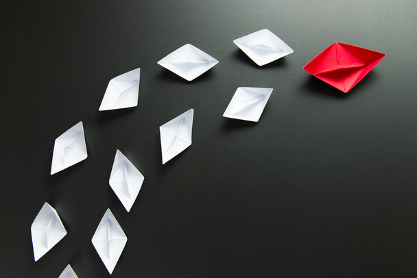 Leadership concept illustrated with paper ships - Photo, Image