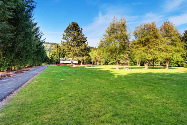 American country house exterior with asphalt driveway . - 写真・画像