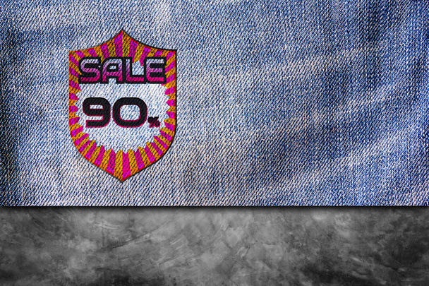 90% off on blue denim jeans background. - Photo, Image