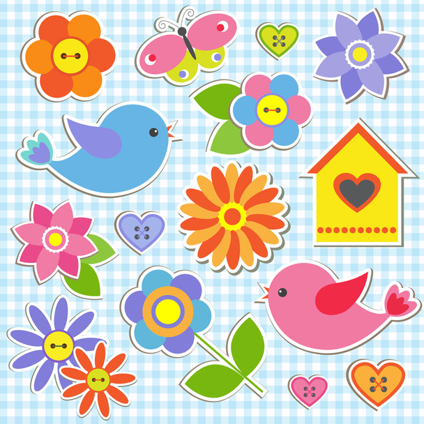 Birds and flowers - Vector, Image