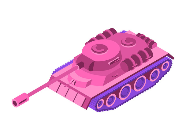 Speelgoed roze Tank isometrische op witte achtergrond. Militaire machine cl - Vector, afbeelding
