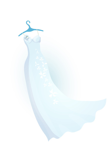 Vektoros illusztráció: gyönyörű esküvői ruha, virágok és gyöngy - Vektor, kép