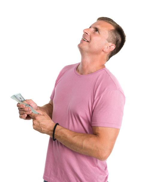 Heureux homme tenant un paquet d'argent
 - Photo, image