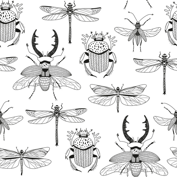 modello vettoriale senza soluzione di continuità con vari insetti disegnati a mano
 - Vettoriali, immagini