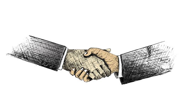 Σκίτσο του έσφιξε το χέρι μεταξύ δύο επιχειρηματίας - Διάνυσμα, εικόνα