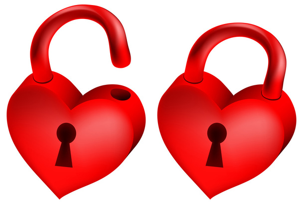 Two red locks in form of heart - Vector, Image