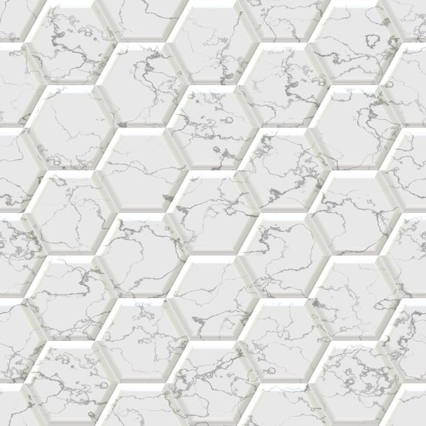 white and gray marble hexagon seamless pattern texture background - Photo, Image