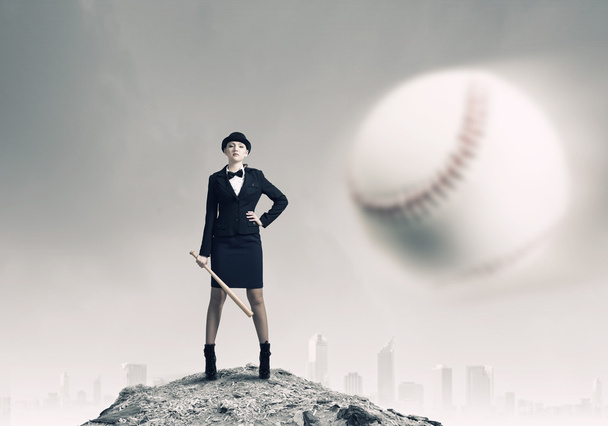 Woman play baseball . Mixed media - Foto, Imagen