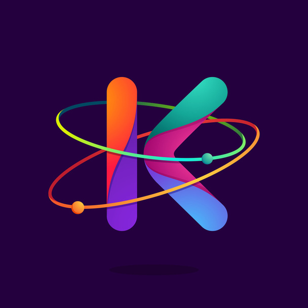 Letter K logo with atoms orbits lines. - Vector, Image