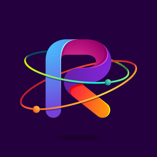 R harfi logosu atomları ile satırları yörüngeler. - Vektör, Görsel