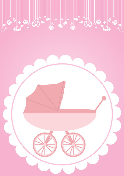 Rózsaszín babakocsit újszülött lány - Vektor, kép