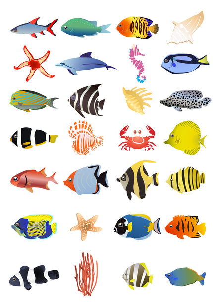 Collection of marine animals - Διάνυσμα, εικόνα