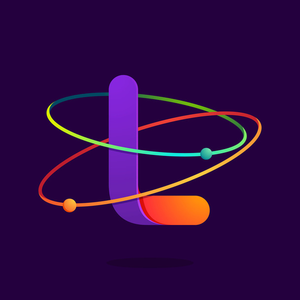 Letter L logo with atoms orbits lines. - Vector, Image