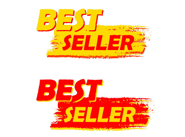 Nejlepší prodávající, žlutý a červený nakreslený štítek, vektorový - Vektor, obrázek