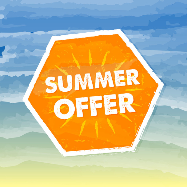 summer offer in orange label over sea background, vector - Vector, Image